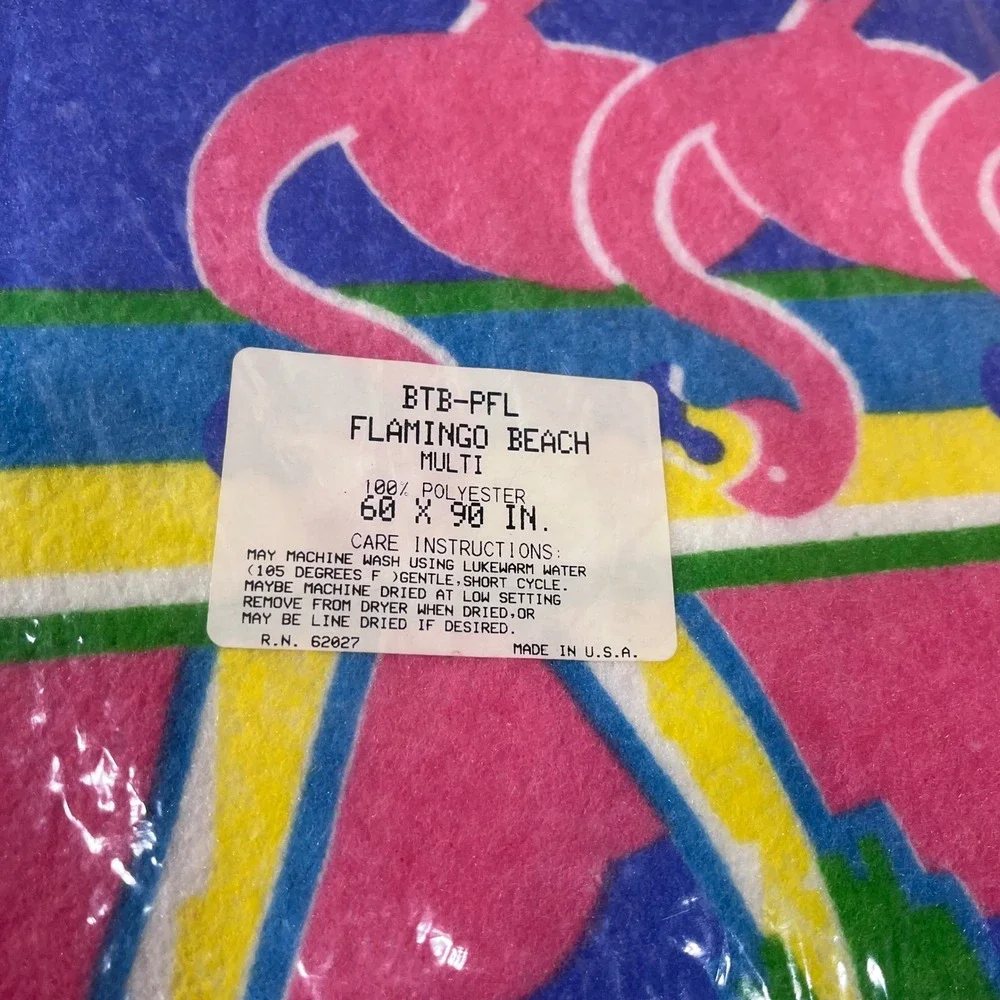 Vtg Flamingo Beach Towel Throw 60x90 Multi Tropical Retro Made in USA New